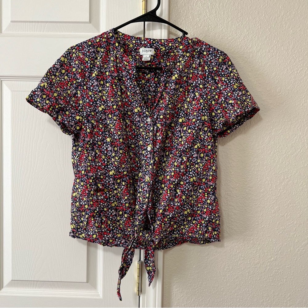 J. Crew Women's Floral Tie-Front Top - Multicolor- small